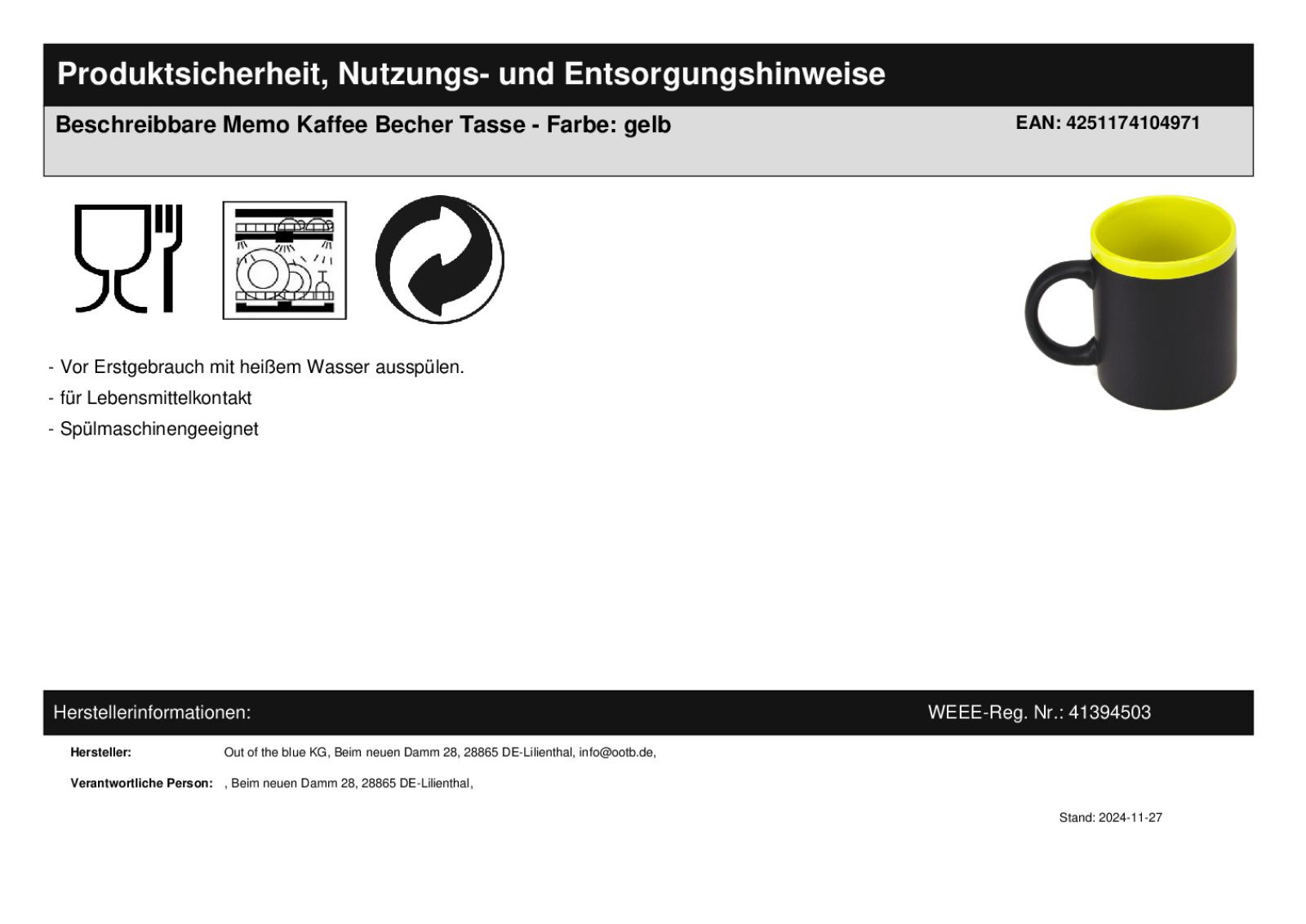 Keramik Memo Kaffee Tasse mit Kreide beschreibbar Kaffeebecher Kreidetafel